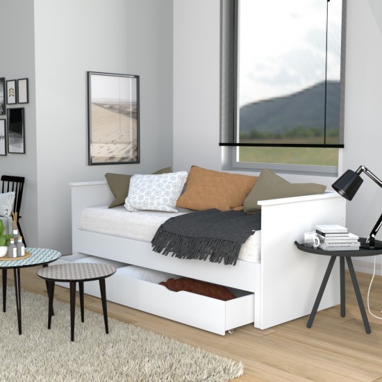 weber industries Banquette extensible MONA 80x200 cm + 2 sommiers + 1 tiroir / Blanc