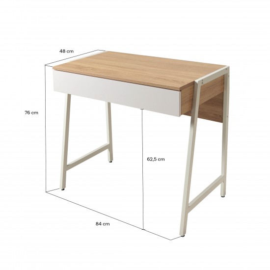 Weber Industries Bureau POLLUX 80 X 48 Cm/ Décor Chêne Blanchi Et Métal Blanc