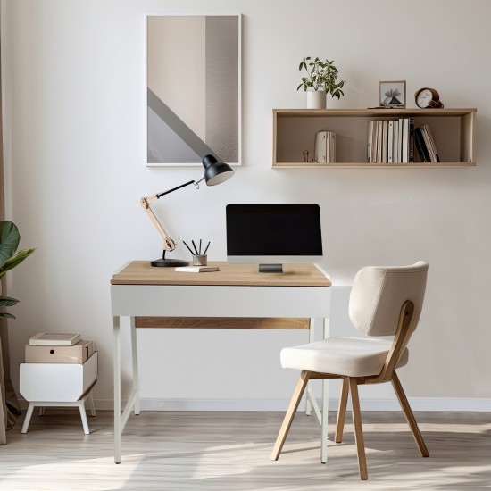 weber industries Bureau POLLUX 80 x 48 cm/ Décor Chêne blanchi et métal blanc