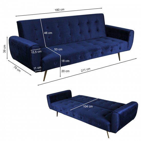 Weber Industries Canapé Convertible 3 Places ODIN / Bleu
