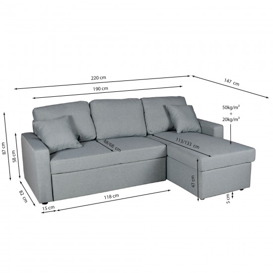 Weber Industries Canapé D'angle ODEON Convertible Coffre Et Réversible / Gris Clair