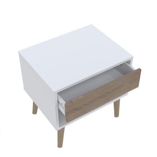 Weber Industries Chevet 1 Tiroir CAMPER / Décor Blanc & Chêne Blanchi