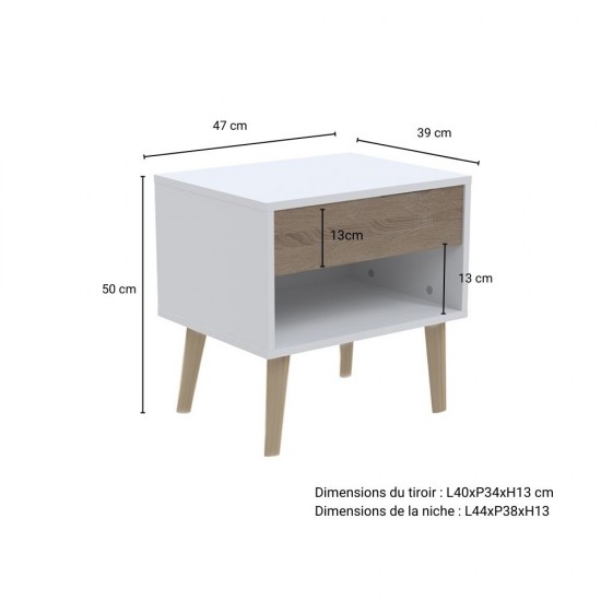 Weber Industries Chevet 1 Tiroir CAMPER / Décor Blanc & Chêne Blanchi