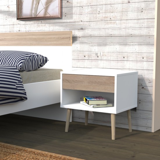 weber industries Chevet 1 tiroir CAMPER / Décor Blanc & chêne blanchi