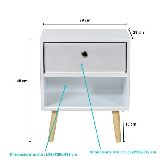 Weber Industries Chevet + 1 Tiroir Tissu INDIANA / Blanc