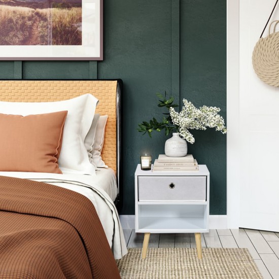 weber industries Chevet + 1 tiroir tissu INDIANA / Blanc