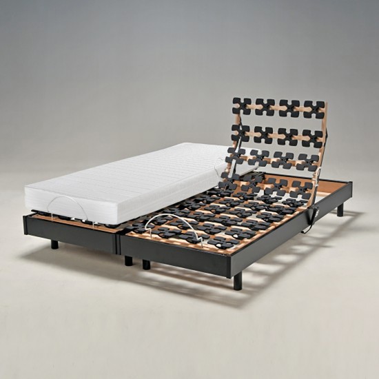 Weber Industries Ensemble 2 Sommiers Relaxation électrique FLEXPALACE 80x200 + 2 Matelas Mémoire De Forme / Noir