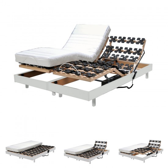 weber industries Ensemble 2 sommiers relaxation électrique FLEXPALACE 80x200 + 2 matelas mémoire de forme / Blanc