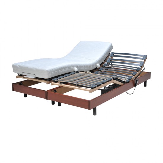 Weber Industries Ensemble 2 Sommiers Relaxation électrique FLEXPUR 80x200 + 2 Matelas Mémoire De Forme / Décor Merisier