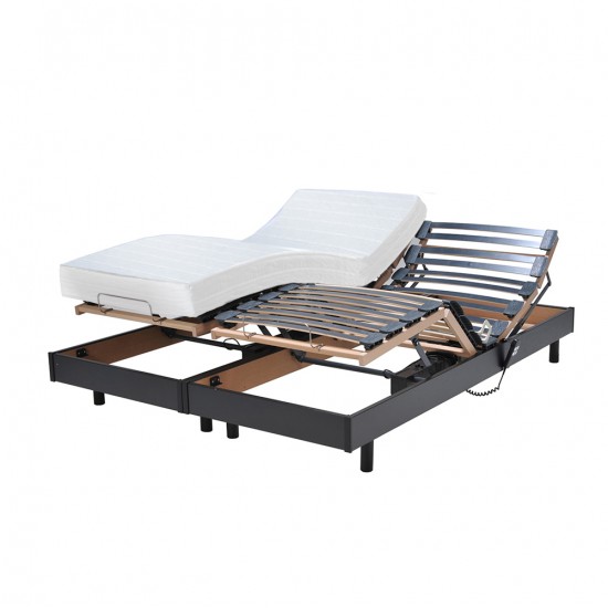 Weber Industries Ensemble 2 Sommiers Relaxation électrique FLEXPUR 80x200 + 2 Matelas Mémoire De Forme / Noir