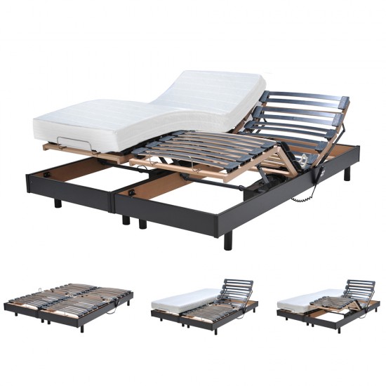 weber industries Ensemble 2 sommiers relaxation électrique FLEXPUR 80x200 + 2 matelas mémoire de forme / Noir