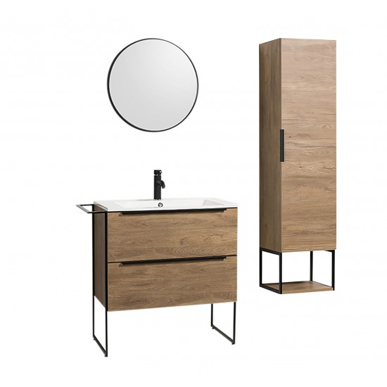 Weber Industries Ensemble MARINA Meuble + Vasque + Miroir + Colonne / Décor Noyer