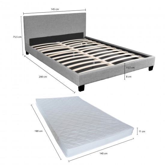 Weber Industries Ensemble Matelas + Lit 140x190 DUBLIN / Gris Clair