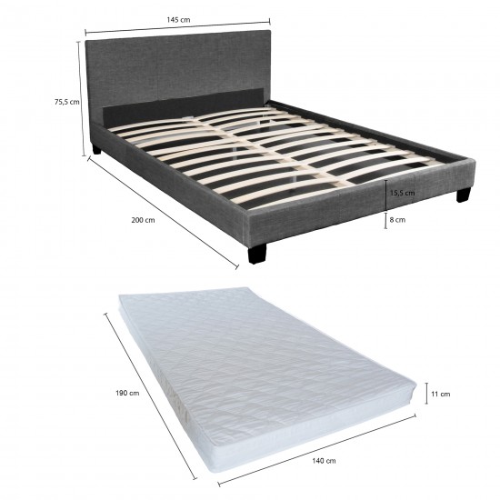 Weber Industries Ensemble Matelas + Lit 140x190 DUBLIN / Gris Foncé