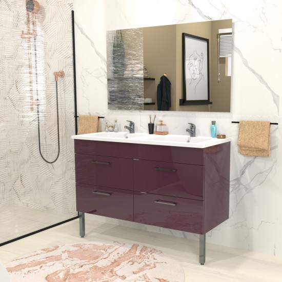 weber industries Ensemble meuble sous-vasque + vasque résine +miroir MILANO / Aubergine