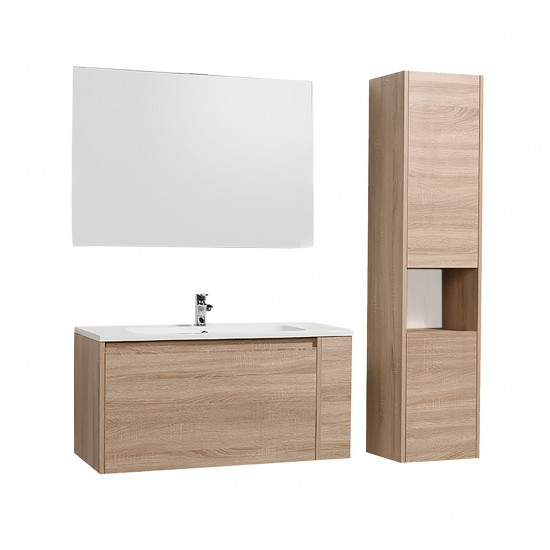 Weber Industries Ensemble VESNA Meuble + Vasque + Miroir + Colonne / Décor Chêne Blanchi