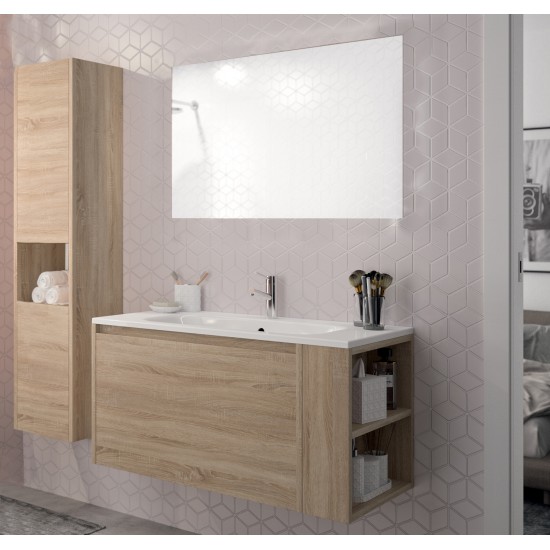 weber industries Ensemble VESNA meuble + vasque + miroir + colonne / Décor Chêne blanchi