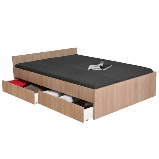 Weber Industries Lit 160x200 Cm KAPPA+ 2 Tiroirs / Chêne Blanchi