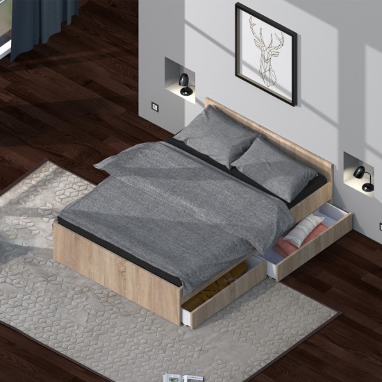 Weber Industries Lit 160x200 Cm KAPPA+ 2 Tiroirs / Chêne Blanchi