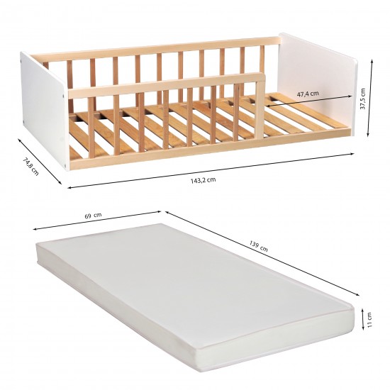 Weber Industries LIT 70x140 PILOU Avec Sommier Et Matelas/ Blanc Et Naturel