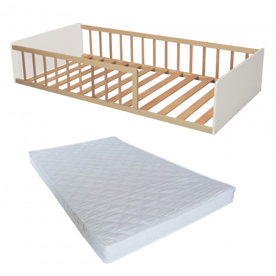 Weber Industries LIT 90x190 PILOU Avec Sommier Et Matelas / Blanc Et Naturel