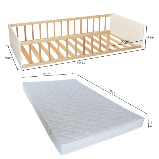 Weber Industries LIT 90x190 PILOU Avec Sommier Et Matelas / Blanc Et Naturel