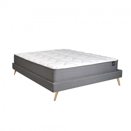 Weber Industries Lit BOREA 140x190 Tissu + 1 Sommier + 1 Matelas CARLTON / Gris Foncé