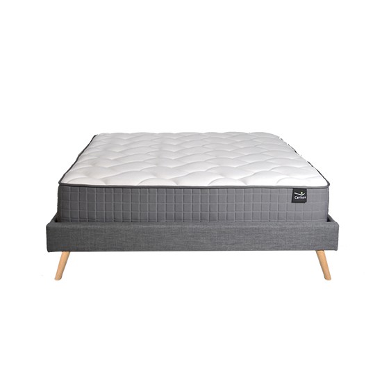 Weber Industries Lit BOREA 160x200 Tissu + 1 Sommier + 1 Matelas CARLTON / Gris Foncé
