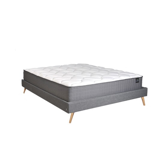 weber industries Lit BOREA 160x200 tissu + 1 sommier + 1 matelas CARLTON / Gris Foncé