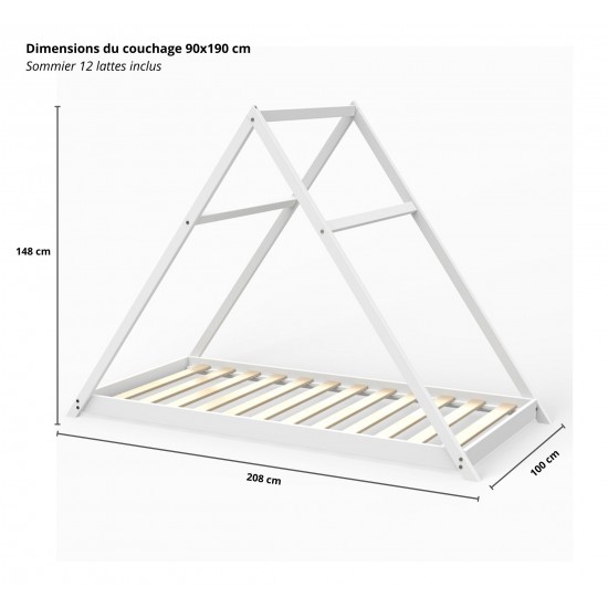Weber Industries Lit Cabane APACHE 90x190 + 1 Sommier / Blanc