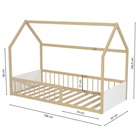 Weber Industries Lit Cabane BALOO 90x190 + 1 Sommier / Blanc Et Naturel