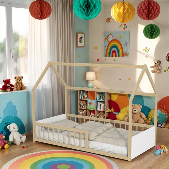 weber industries Lit cabane BALOO 90x190 + 1 sommier / Blanc et naturel