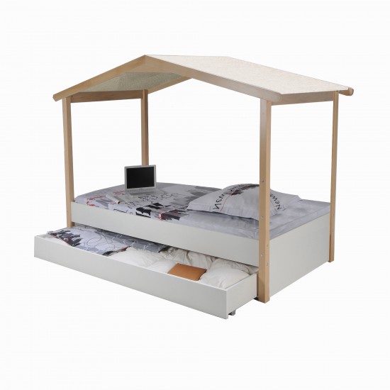 Weber Industries Lit Cabane CASTEL 90x190 + 1sommier + Tiroir / Blanc Et Naturel