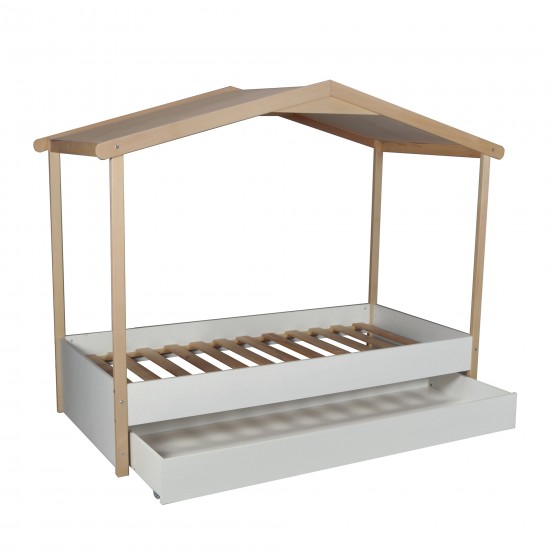 Weber Industries Lit Cabane CASTEL 90x190 + 1sommier + Tiroir / Blanc Et Naturel