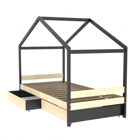 Weber Industries Lit Cabane ETOILE 90x190cm + 2 Tiroirs / Brut Et Noir
