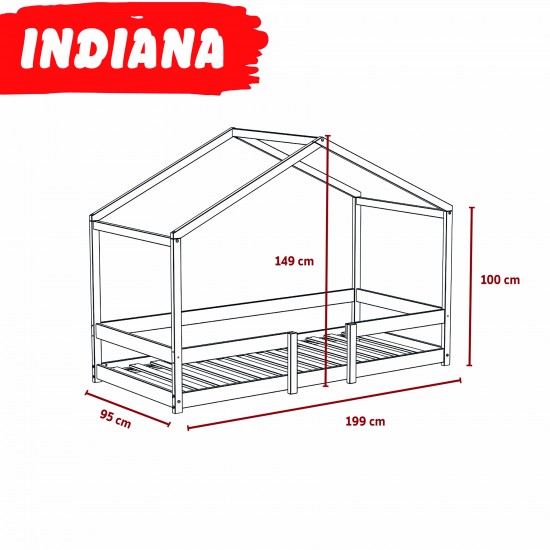 Weber Industries Lit Cabane INDIANA 90x190 + Sommier / Blanc