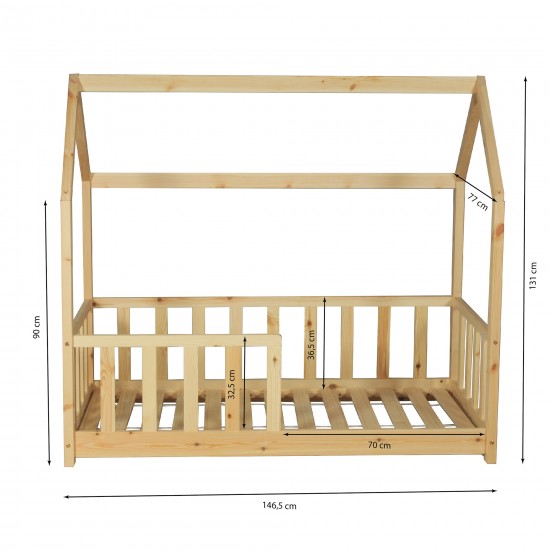 Weber Industries Lit Cabane Kiwi 70x140 + 1 Sommier + Barrière /Naturel