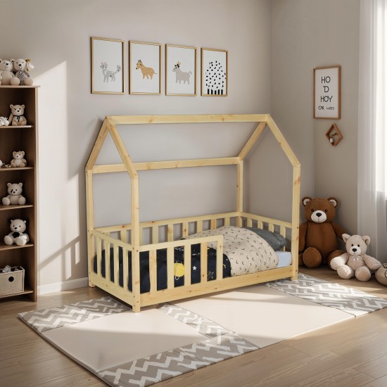 weber industries Lit cabane Kiwi 70x140 + 1 sommier + barrière /Naturel