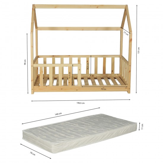 Weber Industries Lit Cabane Kiwi 70x140 Avec Sommier Et Matelas /Naturel