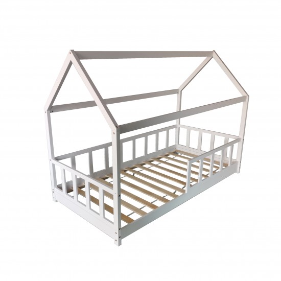 Weber Industries Lit Cabane Kiwi 90x190 + 1 Sommier + Barrière /Blanc
