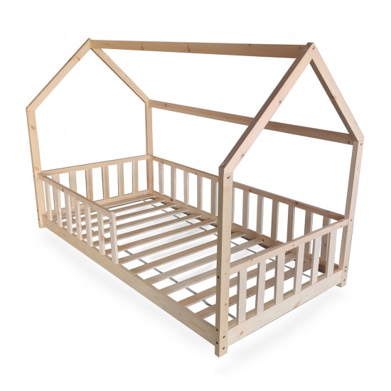 Weber Industries Lit Cabane Kiwi 90x190 + 1 Sommier + Barrière /Naturel