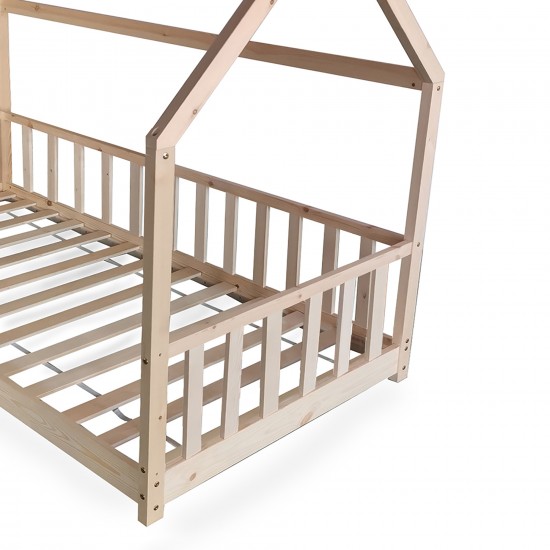 Weber Industries Lit Cabane Kiwi 90x190 + 1 Sommier + Barrière /Naturel