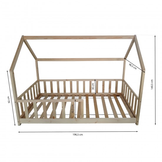 Weber Industries Lit Cabane Kiwi 90x190 + 1 Sommier + Barrière /Naturel