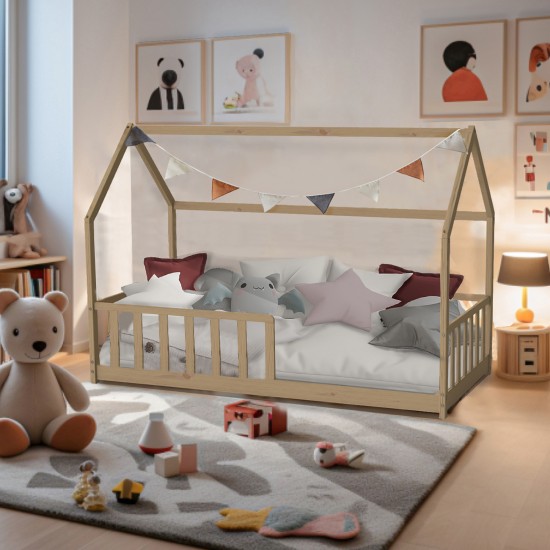 weber industries Lit cabane Kiwi 90x190 + 1 sommier + barrière /Naturel