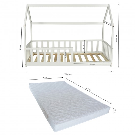 Weber Industries Lit Cabane Kiwi 90x190 Avec Sommier Et Matelas /Blanc