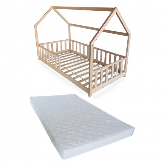 Weber Industries Lit Cabane Kiwi 90x190 Avec Sommier Et Matelas /Naturel
