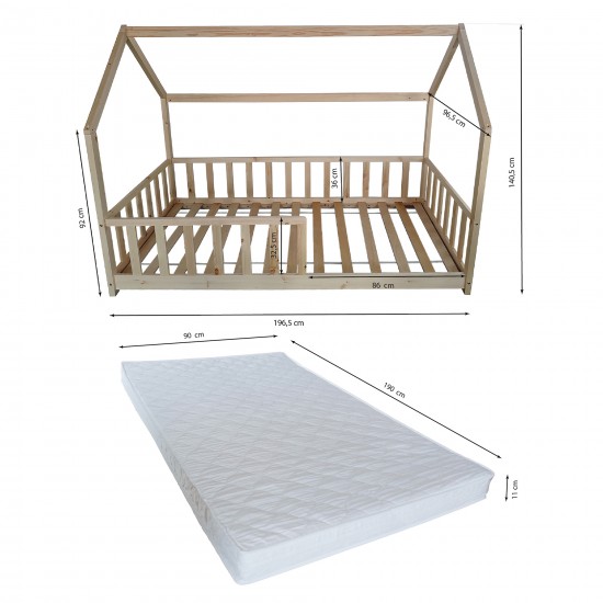 Weber Industries Lit Cabane Kiwi 90x190 Avec Sommier Et Matelas /Naturel