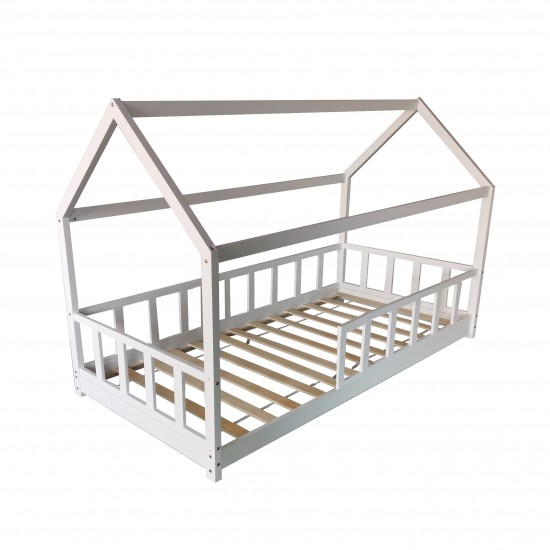 Weber Industries Lit Cabane Kiwi 90x200 + 1 Sommier + Barrière /Blanc