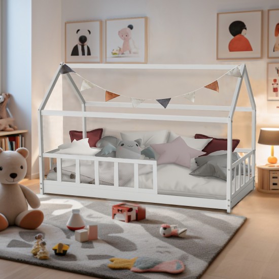 weber industries Lit cabane Kiwi 90x200 + 1 sommier + barrière /Blanc