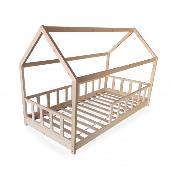 Weber Industries Lit Cabane Kiwi 90x200 + 1 Sommier + Barrière /Naturel